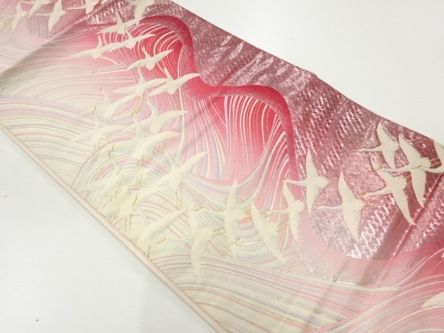 群鶴模様織出し袋帯